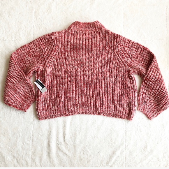 bp | Red Marled Puff Sleeve Cropped Sweater *NWT* - Picture 5 of 8